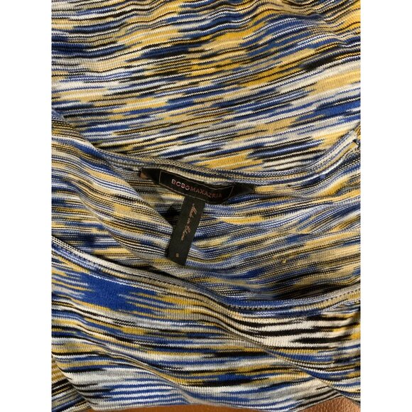 BCBG Max Azria Blue, Yellow, Gray & Black Striped Dress W/ Side Cinch, Size S - Picture 5 of 5